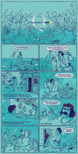 Comic f&uuml;r das WDR H&ouml;rspiel Q von Luther Blissett - gezeichnet von Jennifer Daniel