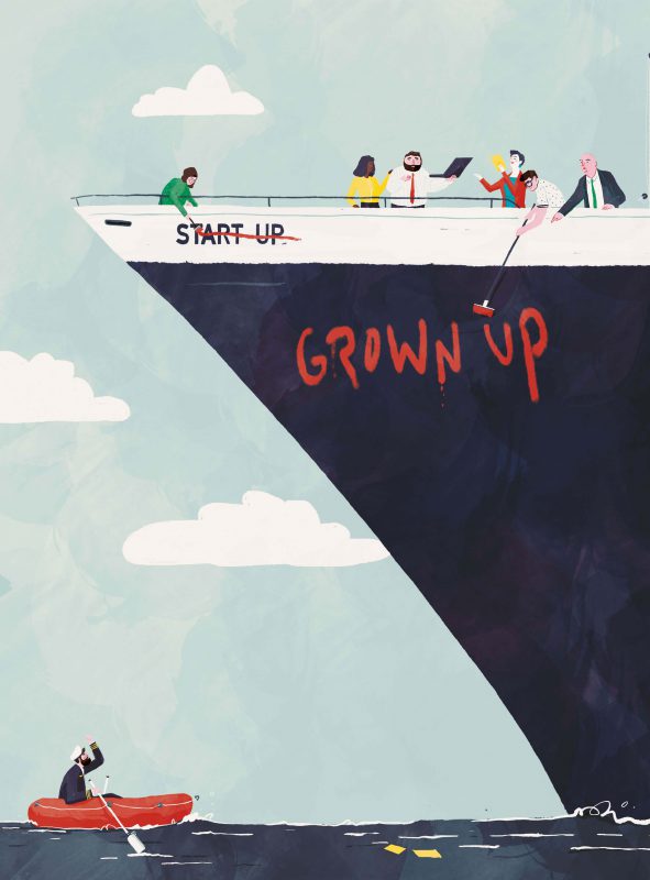 Editorialillustration zum Thema "Wenn StartUps groß werden" für das Magazin WirtschaftsWoche von Jennifer Daniel